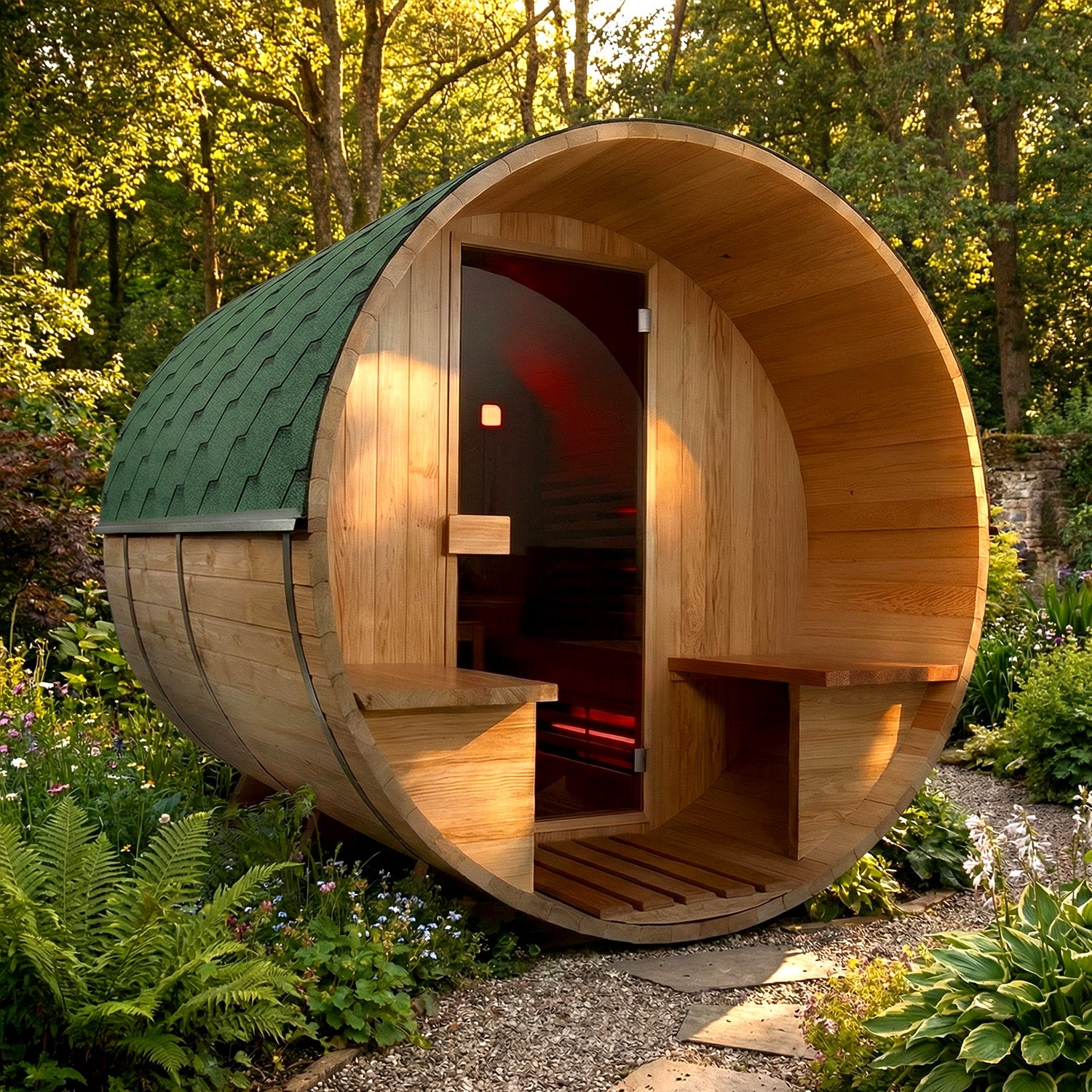Hybrid Barrel Sauna with Porch
