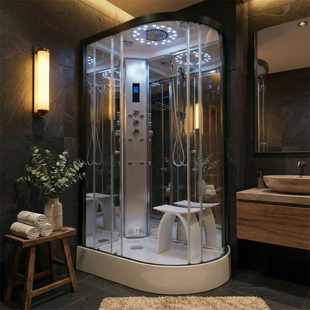 Platinum Steam Shower 1200x800mm - Black Frame/Left Hand - Mirror