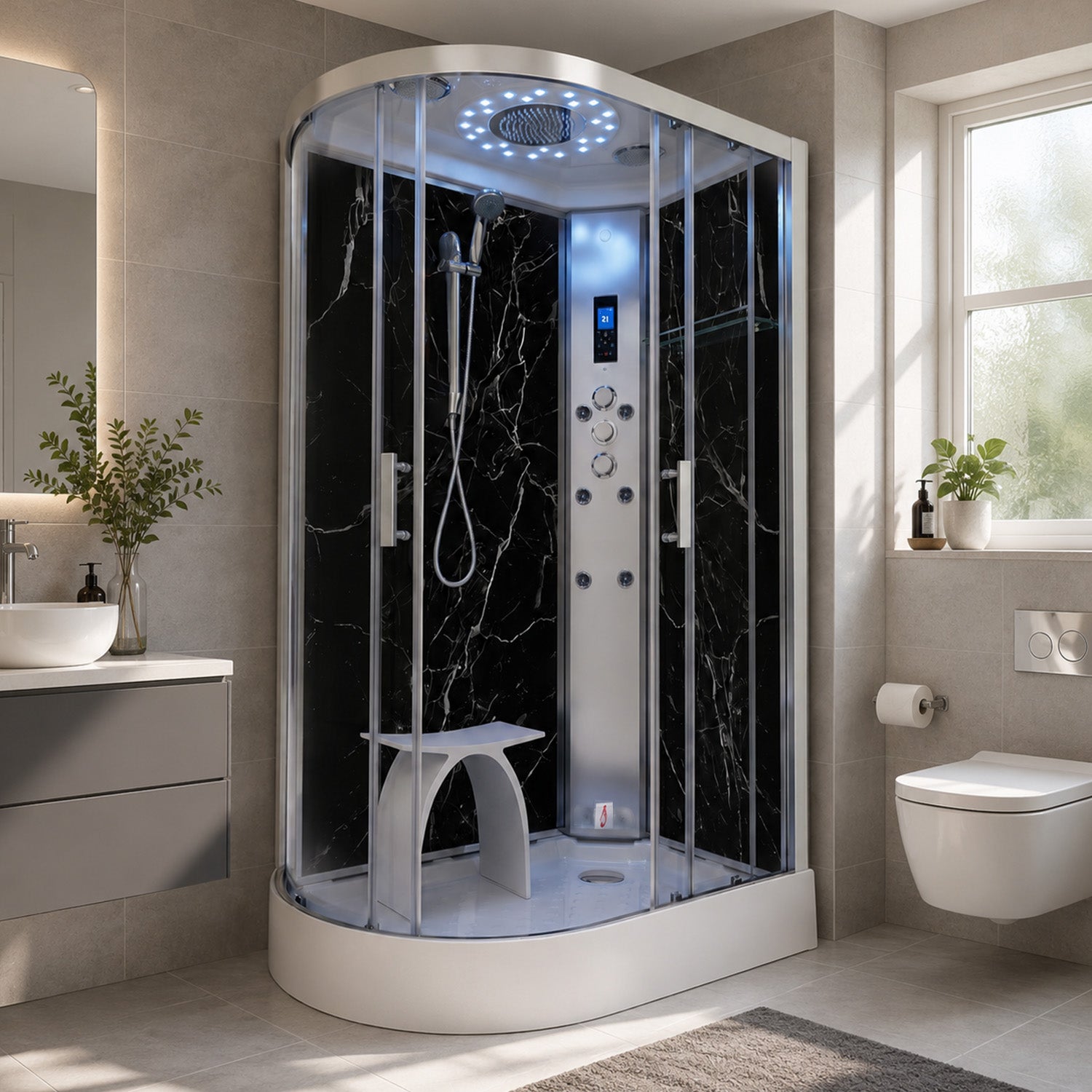 Marble Steam Shower - Offset (Right)