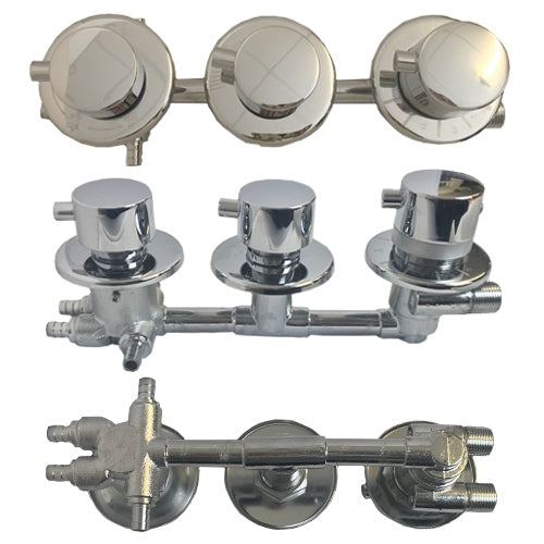 Water Control Valve mixer Tap Set - Thermostatic 4 Port 2 Water Feed (100mm between dials)