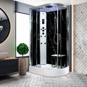 Black Marble - Offset Shower Cabin (Left Hand)