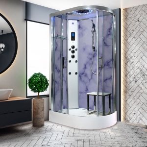 Grey Marble - Offset Shower Cabin (Left Hand)