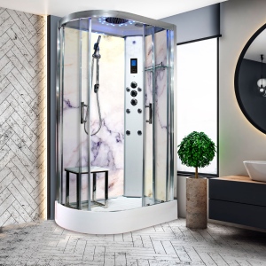 White Marble - Offset Shower Cabin (Right Hand)