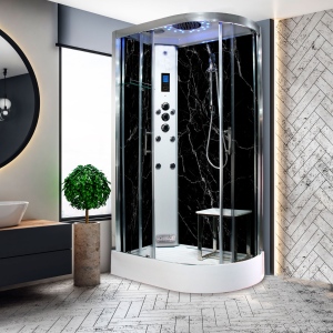 Black Marble - Offset Steam Shower (Left Hand) - 1100mm x 700mm