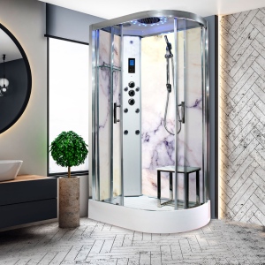 White Marble - Offset Shower Cabin (Left Hand) - 1100mm x 700mm