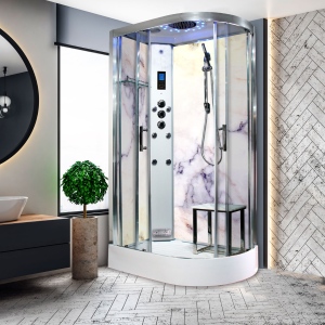White Marble - Offset Steam Shower (Left Hand) - 1100mm x 700mm