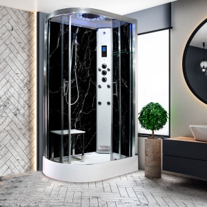 Black Marble - Offset Steam Shower (Right Hand) - 1100mm x 700mm