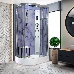 Grey Marble - Offset Steam Shower (Right Hand) - 1100mm x 700mm