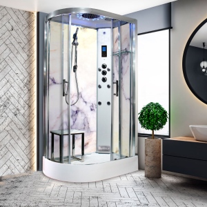 White Marble - Offset Steam Shower (Right Hand) - 1100mm x 700mm
