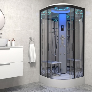 Platinum Shower Cabin 800x800mm - Black Frame/Clear Glass - Mirror