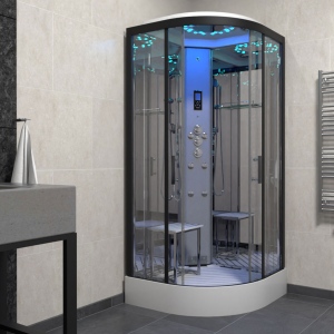 Platinum Steam Shower 1000x1000mm - Black Frame/Clear Glass - Mirror