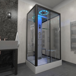 Platinum Steam Shower 1150x850mm - Black Frame - Mirror