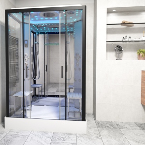 Platinum Twin Shower Cabin 1400x900mm - Black Frame-Mirror
