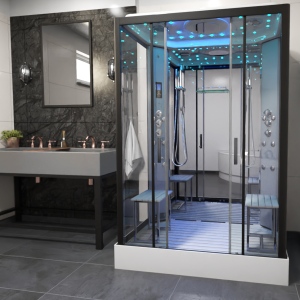 Platinum Twin Steam Shower 1400x900mm - Black Frame-Mirror