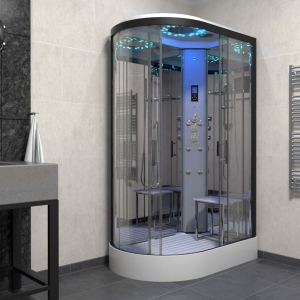 Platinum Steam Shower 1100x700mm - Black Frame/Right Hand - Mirror