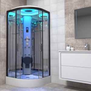 Premium Shower Cabin 800x800mm - Black Frame/Clear Glass - Mirror
