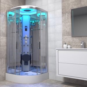 Premium Shower Cabin 900x900mm - Chrome Frame/Clear Glass - Mirror