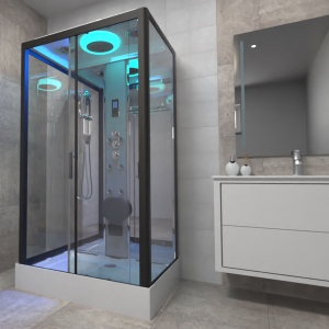 Premium Shower Cabin 1050x850mm - Black Frame - Mirror