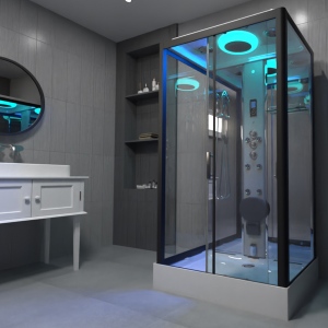 Premium Steam Shower 1050x850mm - Black Frame - Mirror