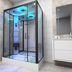 Premium Twin Shower Cabin 1400x900mm - Black Frame-Mirror