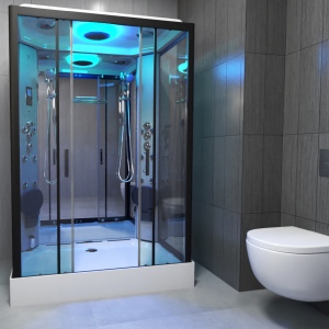 Premium Twin Steam Shower 1400x900mm - Black Frame-Mirror