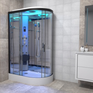 Premium Shower Cabin 1100x700mm - Black Frame/Left Hand - Mirror