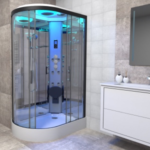 Premium Shower Cabin 1100x700mm - Black Frame/Right Hand - Mirror