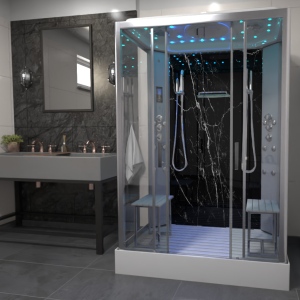 Black Marble - Twin Shower Cabin - 1400mm x 900mm