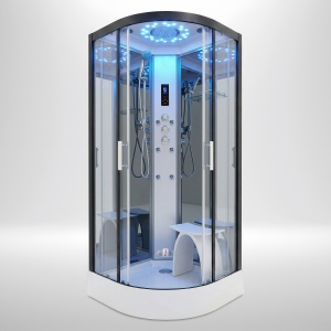 Platinum Steam Shower 1000x1000mm - Black Frame/Clear Glass - Mirror