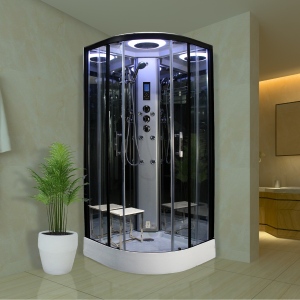 Premium Steam Shower 1000x1000mm - Black Frame/Clear Glass